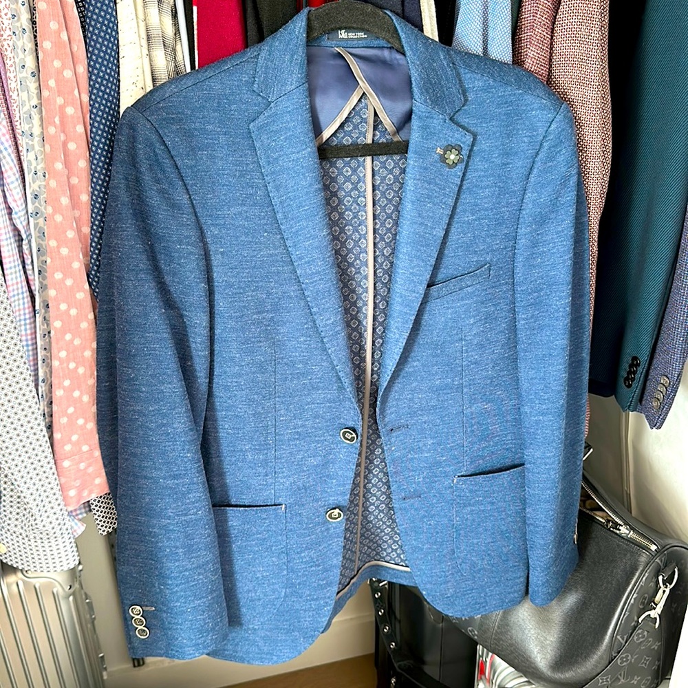 Sayki Men’s sport coat jacket suit 46 slim fit navy blue